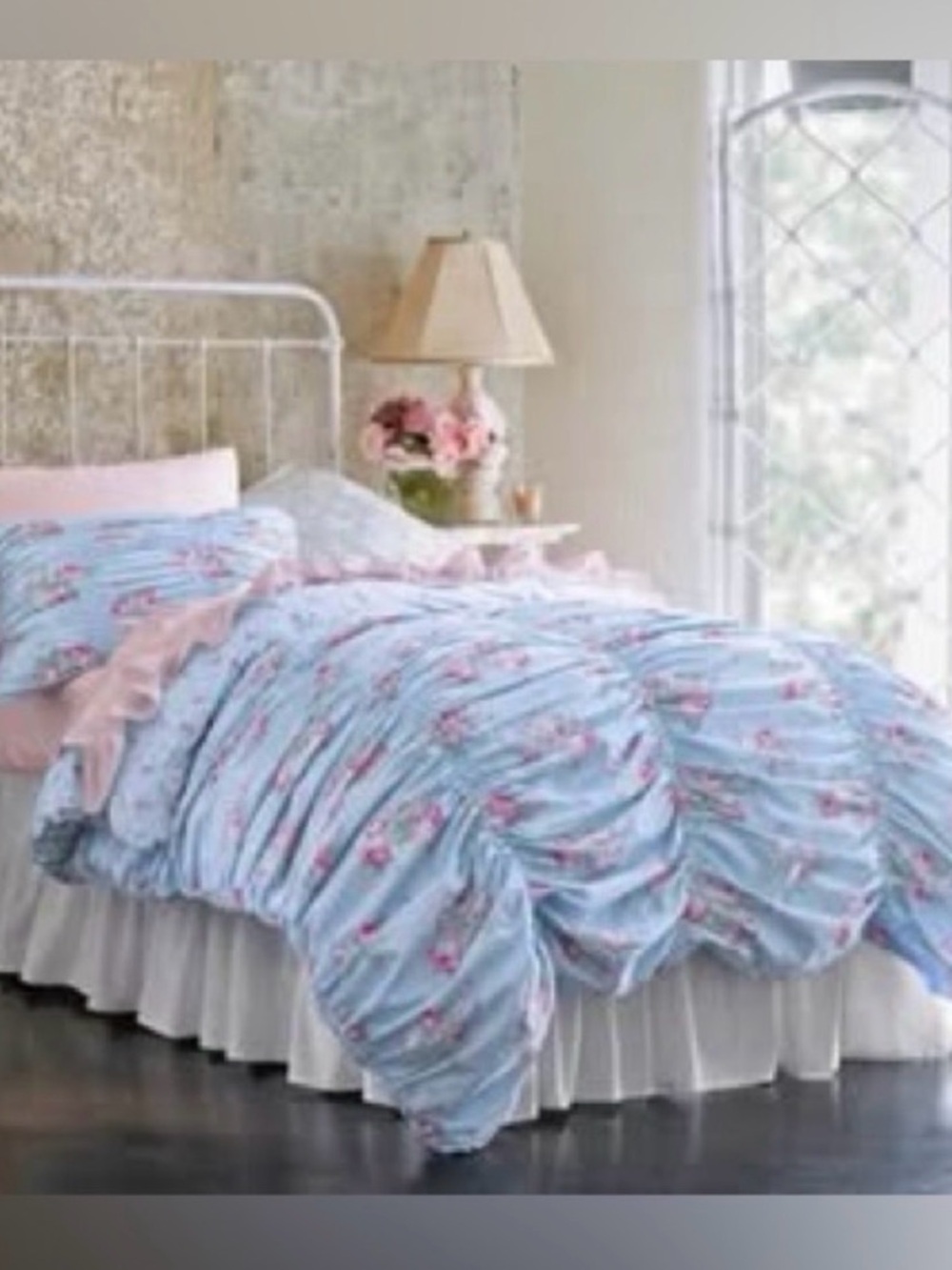 Vintage 100% Cotton Shabby Chic Rachel Ashwell Cabbage Ruched Duvet.